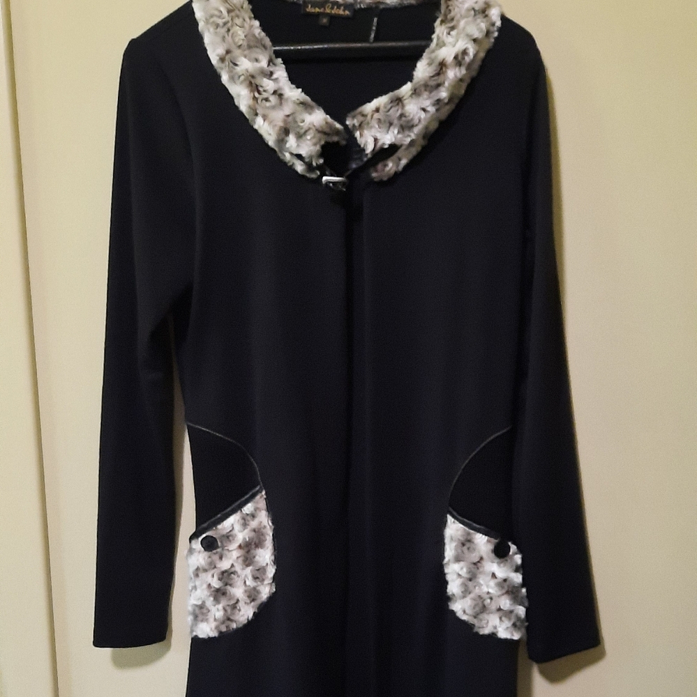 Funky Knee Length Black and Furry Sweater  Size Medium